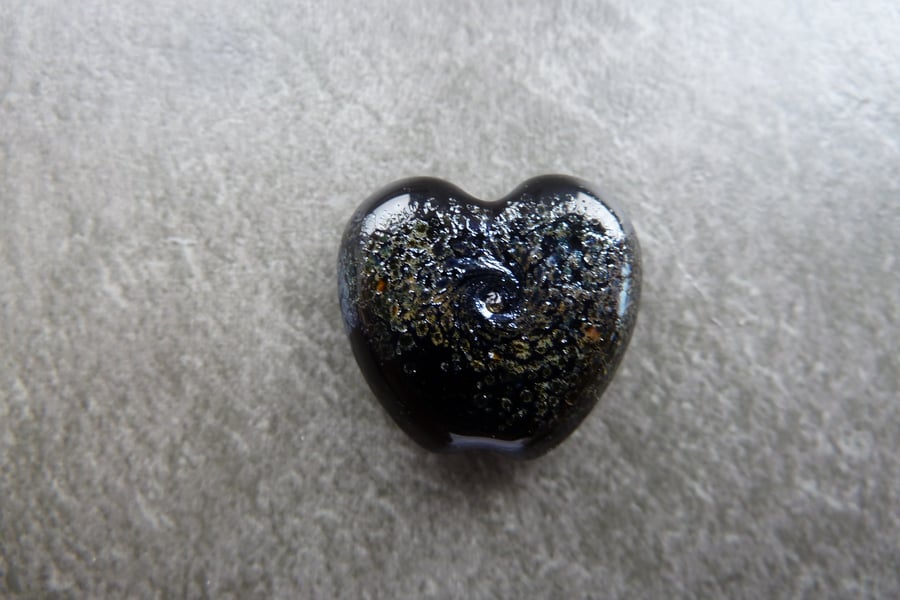 black heart silver frit lampwork glass bead