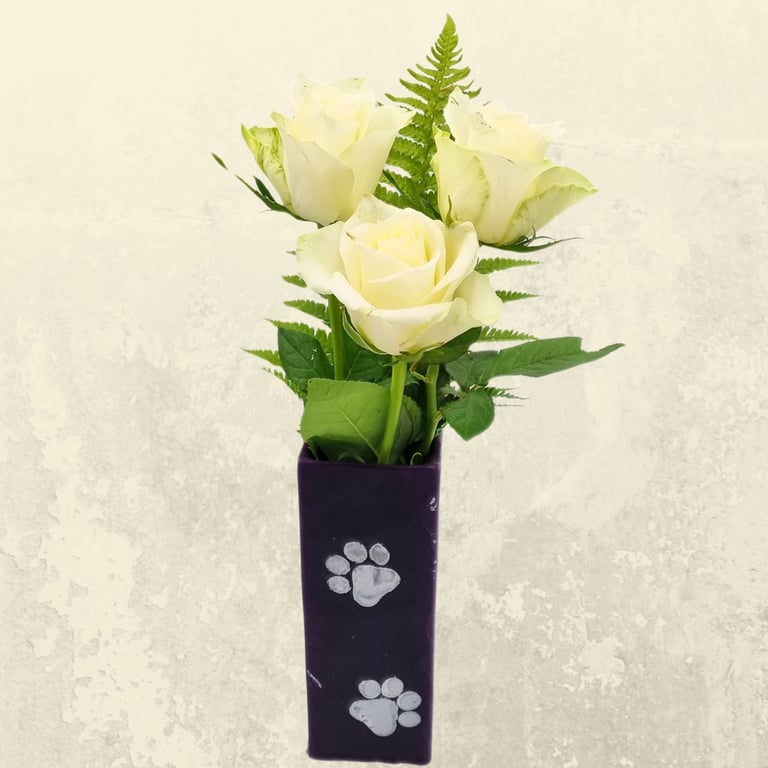 Small Oblong Shaped Vase Made From Purple Wax With Silver Paw Decoration Gift