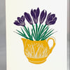 Lino Printed Crocus Card