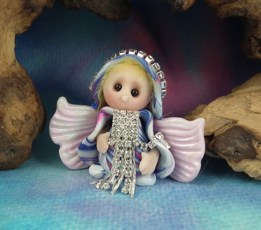 Tiny Angelic Winged Gnome 'Sheena' with jewelled tunic OOAK Sculpt by Ann Galvin