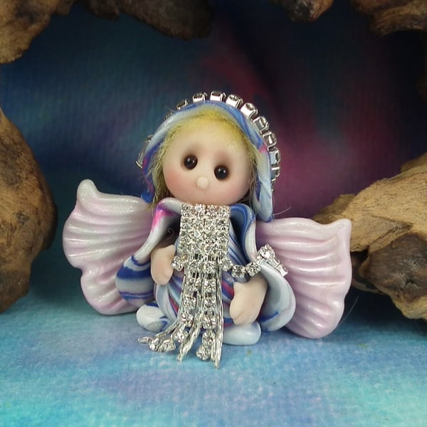 Tiny Angelic Winged Gnome 'Sheena' with jewelled tunic OOAK Sculpt by Ann Galvin