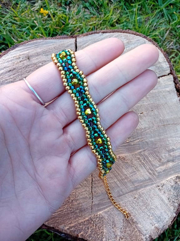 Turquoise and gold shimmering waves bracelet