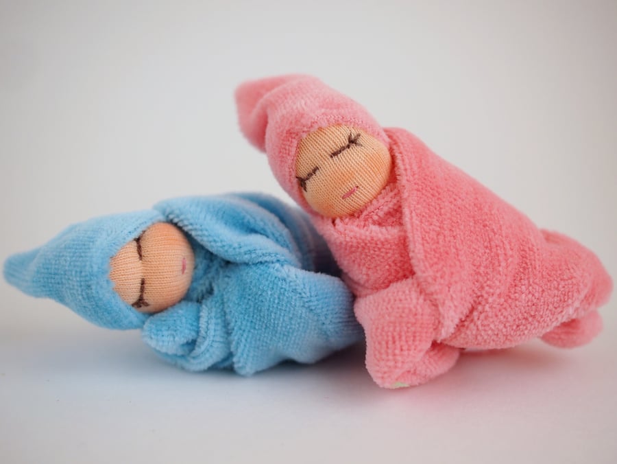 Tiny twin dolls - boy and girl baby dolls - blue and pink - baby shower gift 