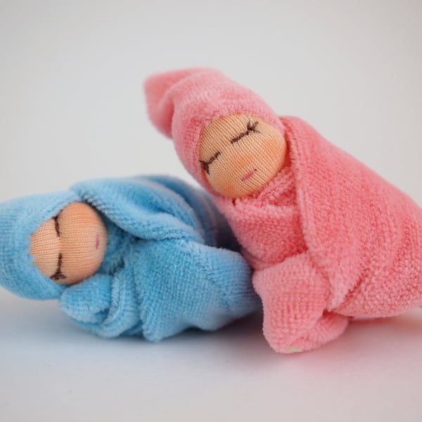 Tiny twin dolls - boy and girl baby dolls - blue and pink - baby shower gift 