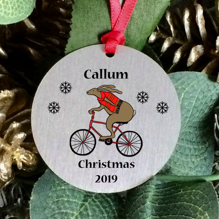 Personalised Christmas tree ornament with Cyclist sentimental keepsake gift. H33