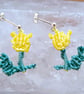 Macrame Tulip 925 Sterling Silver Stud Flower Earrings:  March Birth Flower Gift