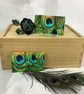 Peacock feathers card case, Peacocks travel pass holder, Handmade - Image 1