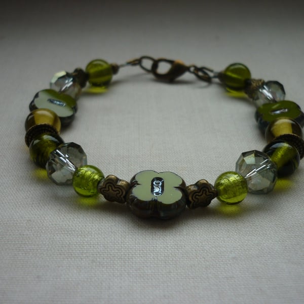 SHADES OF GREEN AND ANTIQUE BRONZE BRACELET.