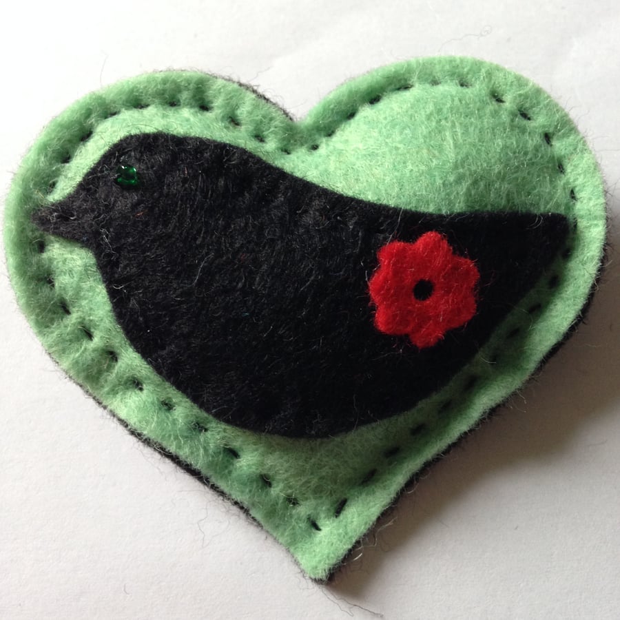 Minty Bird heart brooch Perfectly Imperfect