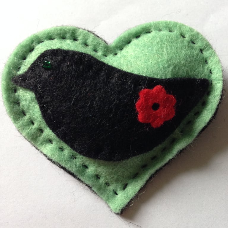 Minty Bird heart brooch Perfectly Imperfect