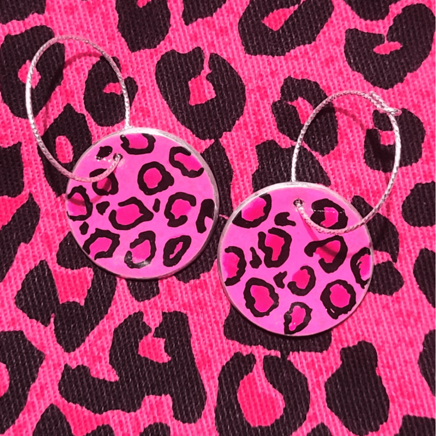 Pewter Leopard Print Hoops