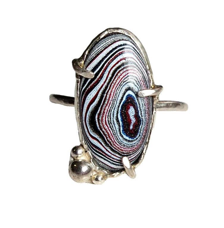 Fordite Adjustable Ring Sterling Silver Jewellery Gift Oval Recycle Handmade