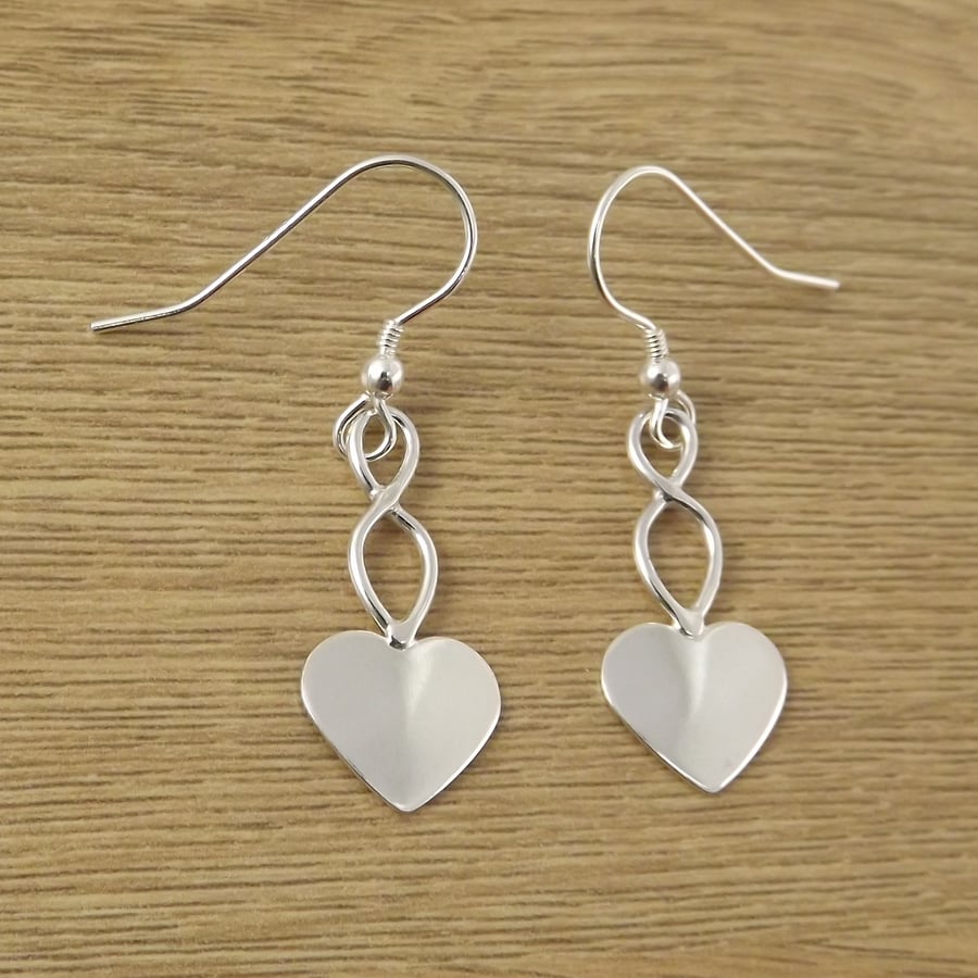 Heart Drop Earrings, Silver Celtic Jewellery, Handmade Welsh Gift for Her