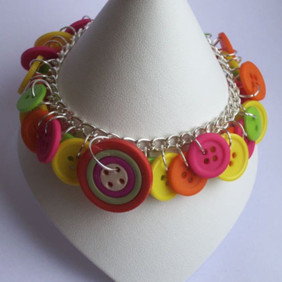 Neon yellow, pink, green, orange button bracelet