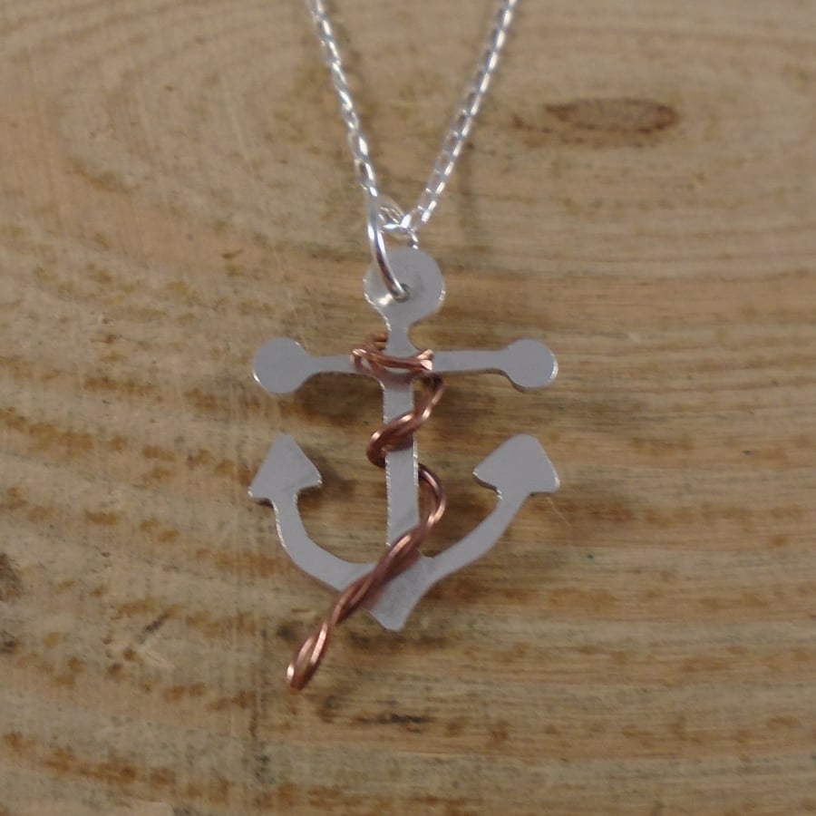 Sterling Silver and Copper Anchor Necklace