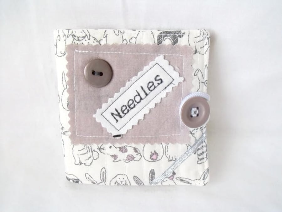 grey sewing needle case book, grey and white