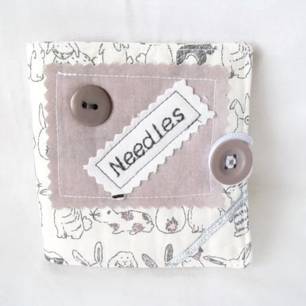 grey sewing needle case book, grey and white