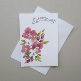 hand painted floral anniversary card ( ref F 769 A8 )