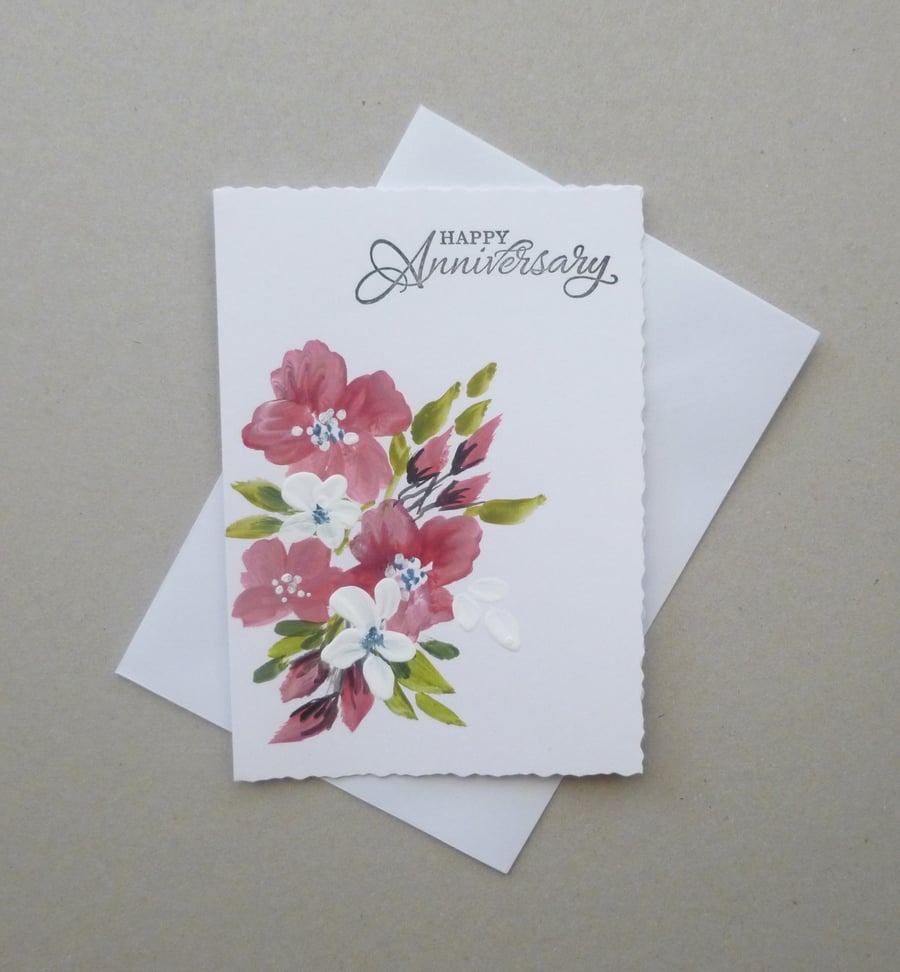 hand painted floral anniversary card ( ref F 769 A8 )