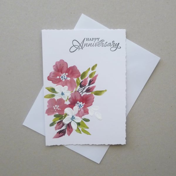 hand painted floral anniversary card ( ref F 769 A8 )