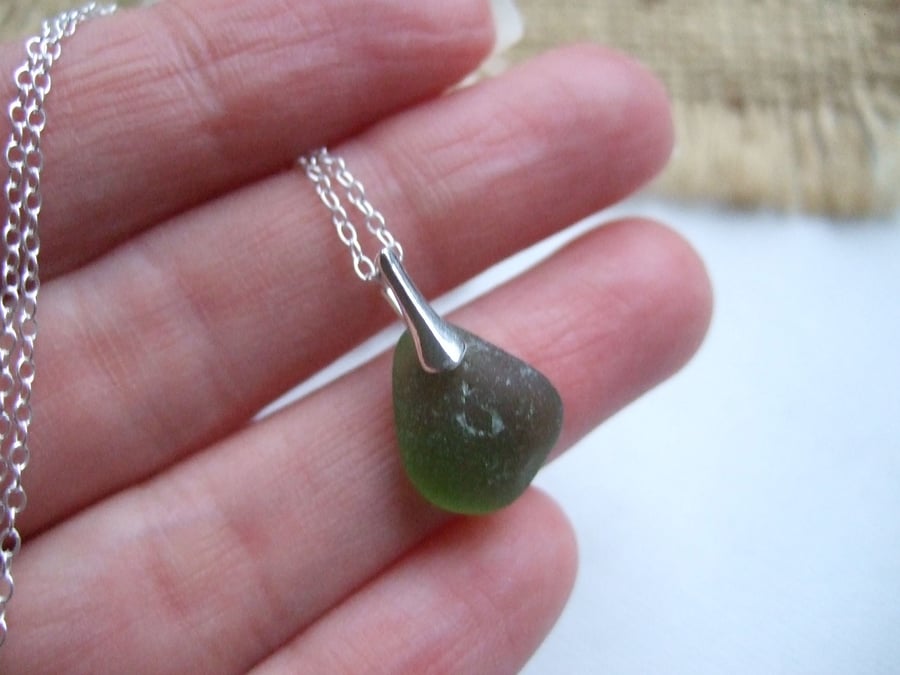 Scottish sea glass necklace, petite necklace beach glass, green sea glass