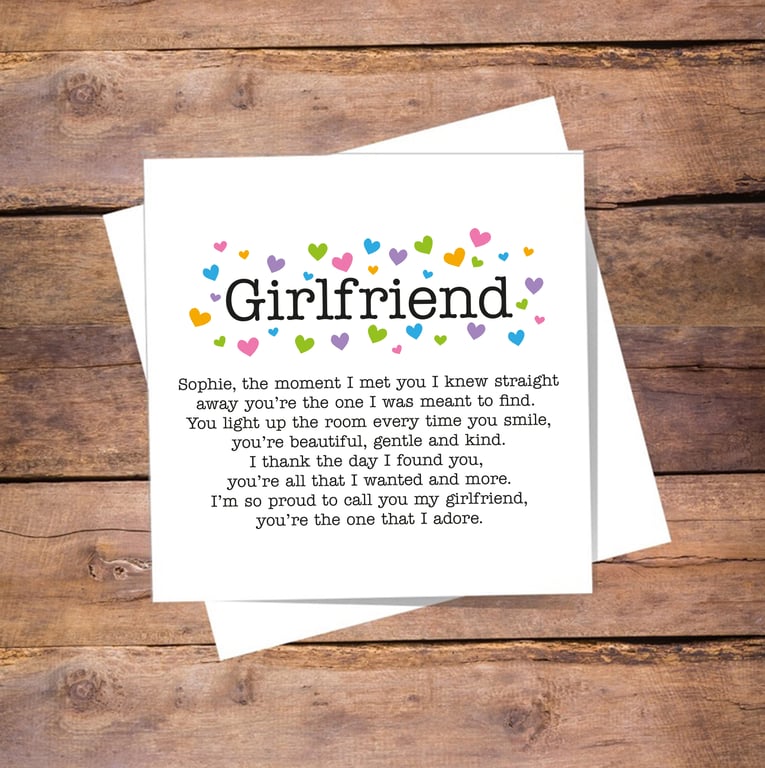 Girlfriend Anniversary Personalised Card - valentines, birthday, love you