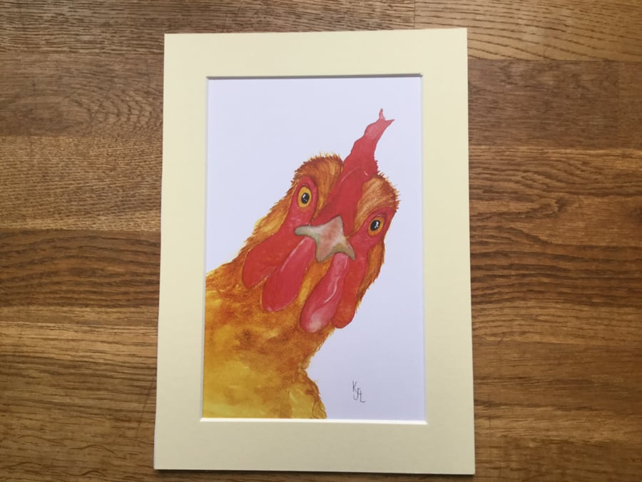 A4 or A3 mounted print of my original watercolour of Crooklets Chook