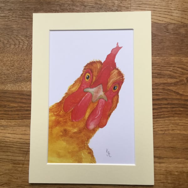 A4 or A3 mounted print of my original watercolour of Crooklets Chook