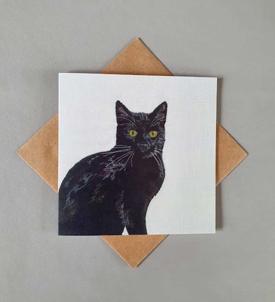 Halloween witch's black cat, Lucky Black Cat card, Good luck card, cat lover