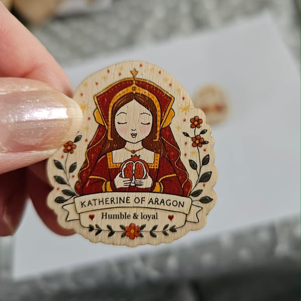 Katherine of Aragon Wooden Pin Badge - Tudor Queen Gift - Eco Friendly UK Made 