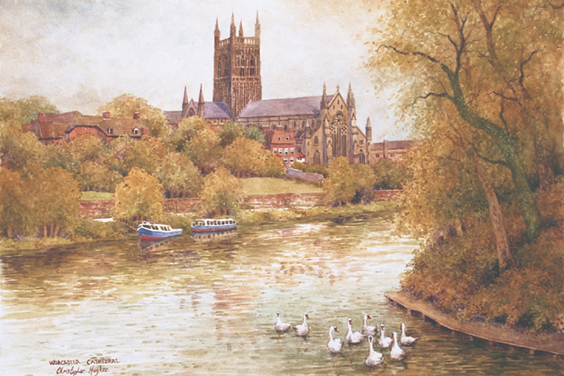 Worcester Cathedral. Signed Special Edition Print by Christopher Hughes 