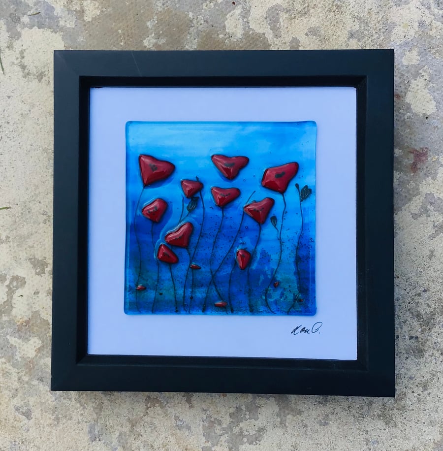 Poppy fused glass picture 