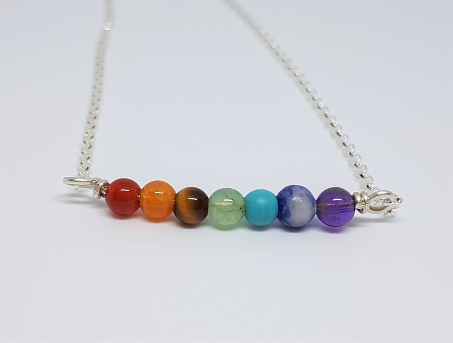 Chakra Healing Multi Gemstone Sterling Silver Necklace