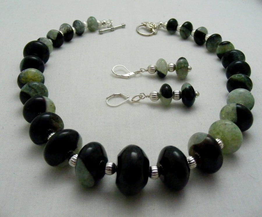 Green and Black Agate Jewellery Set