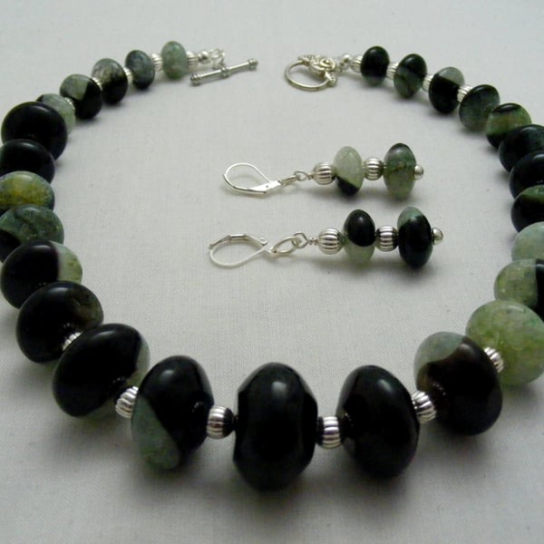Green and Black Agate Jewellery Set