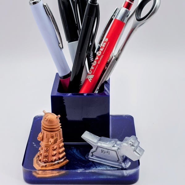Doctor Who Themed Dalek K9 Resin Desk Organizer Pen Holder or Makeup Brushes