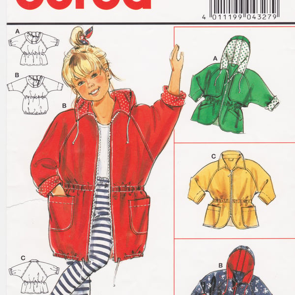 BURDA 4327 Sewing Pattern:  Hooded Anorak Coat, Kids Multi-size