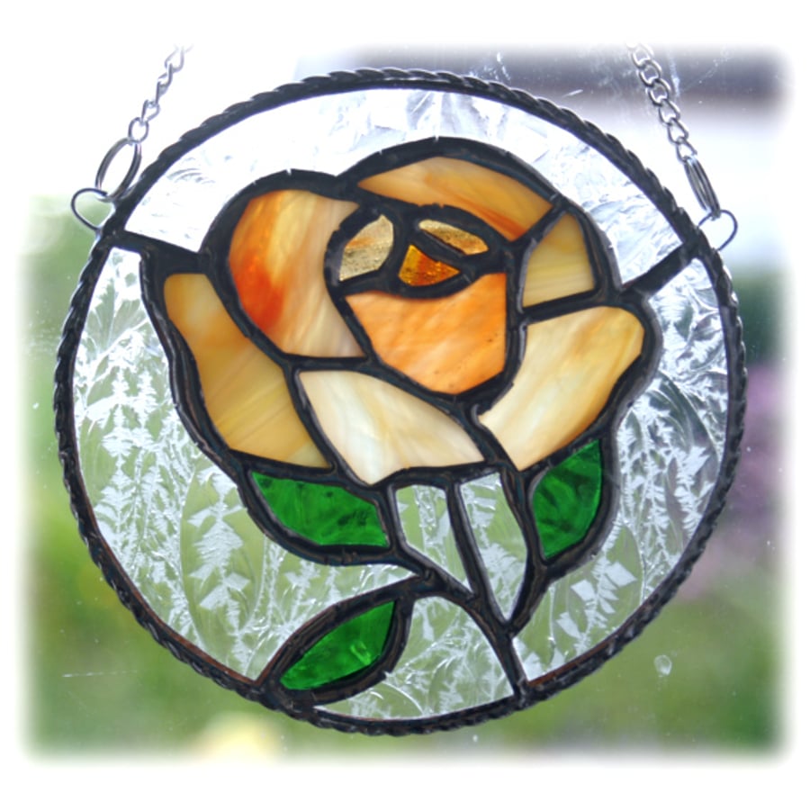 SOLD Rose Ring Suncatcher Stained Glass Peach