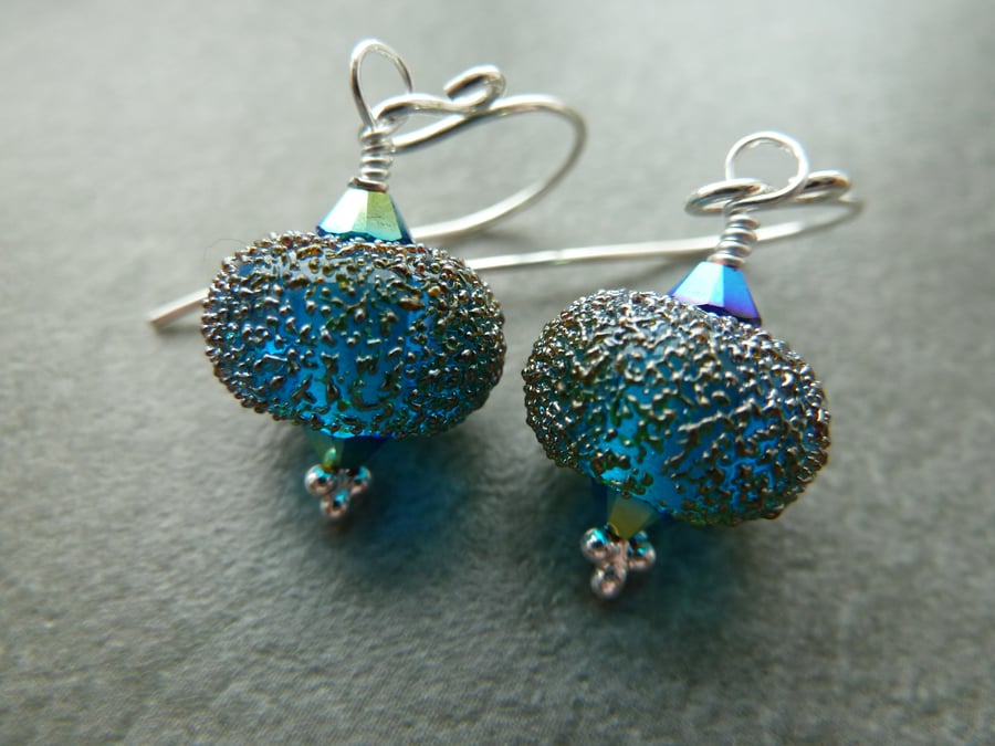 sterling silver earrings, blue stardust