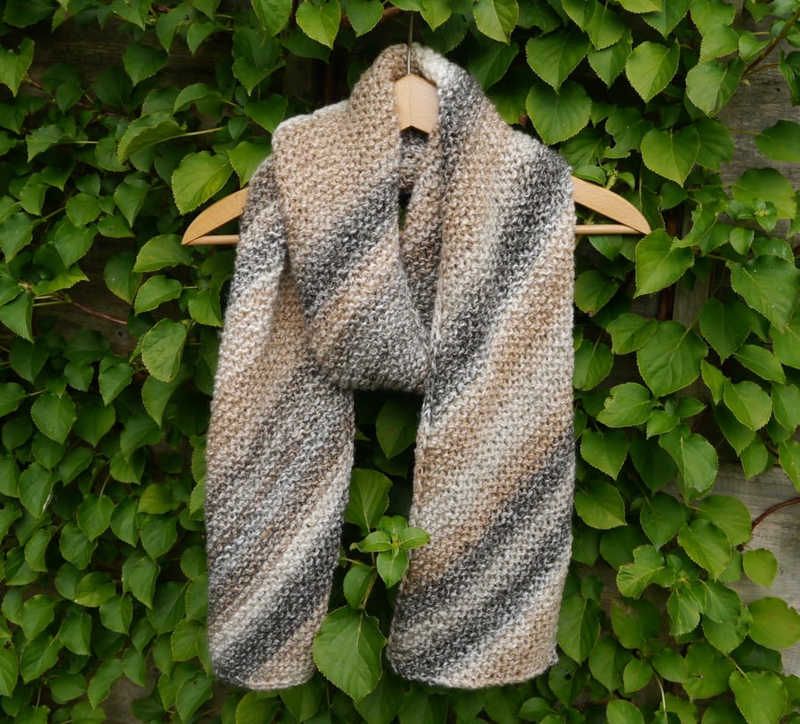 Chunky Scarf, Knitted Diagonal Stripe Scarf