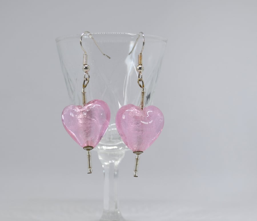 Silver Lined Pink Heart Earrings