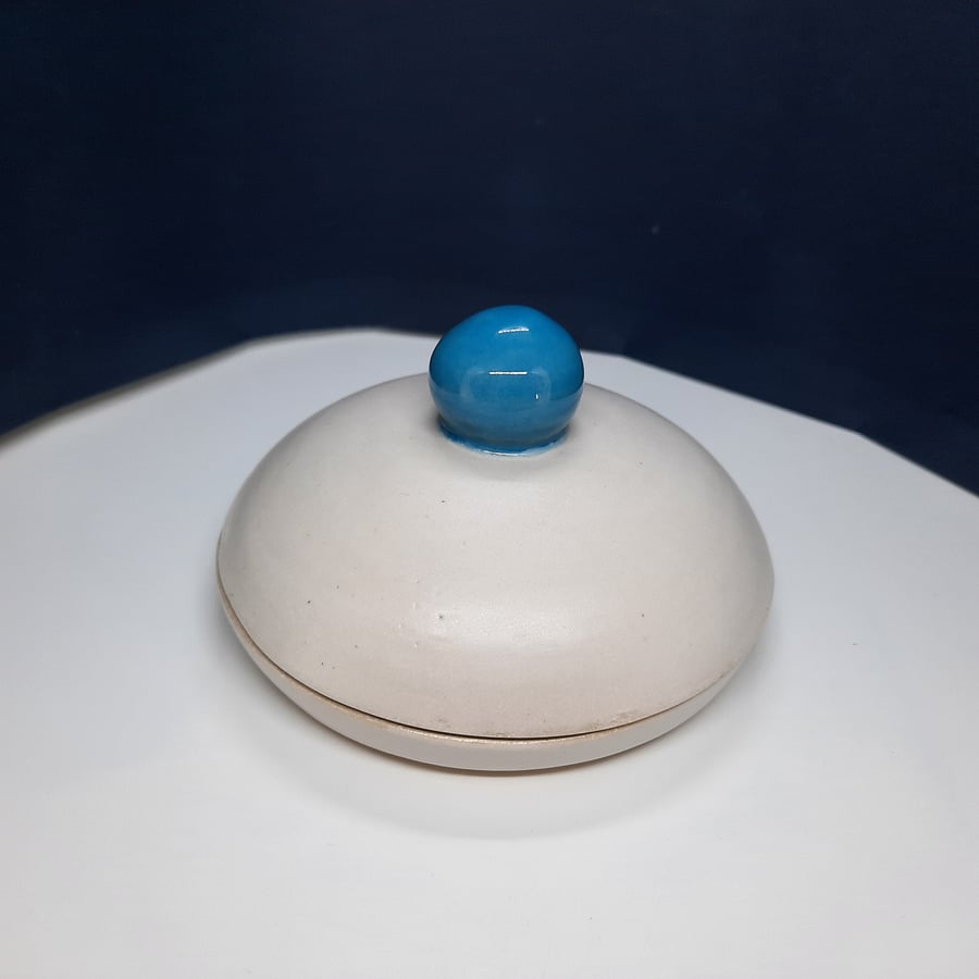 Hand thrown ceramic blue and white butter dish