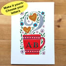 Personalised mug folk art painting,  A5 original artwork, gift for mothers day