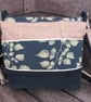 Upcycled Coffee Sack -  Crossbody Shoulder Bag - Teal and leaf pattern - Image 3