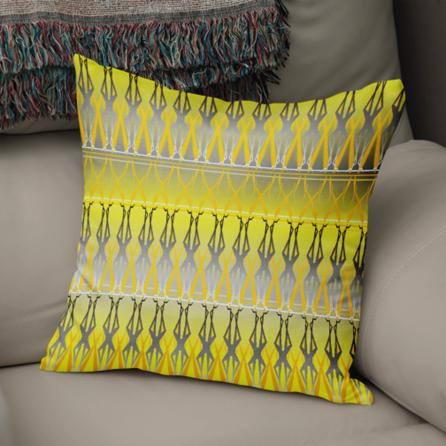1 CUSHION - Poly Linen or Faux Suede YELLOW and GREY SUNSHINE Boho Throw Pillow