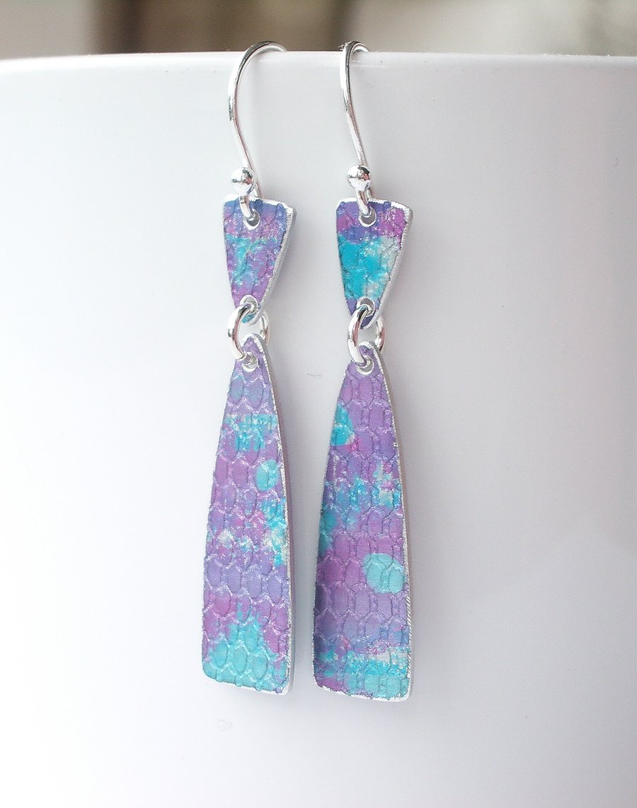 Purple and turquoise long earrings