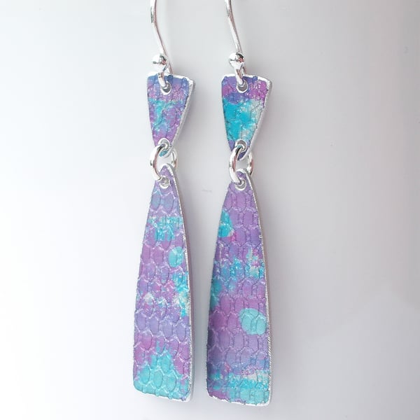 Purple and turquoise long earrings