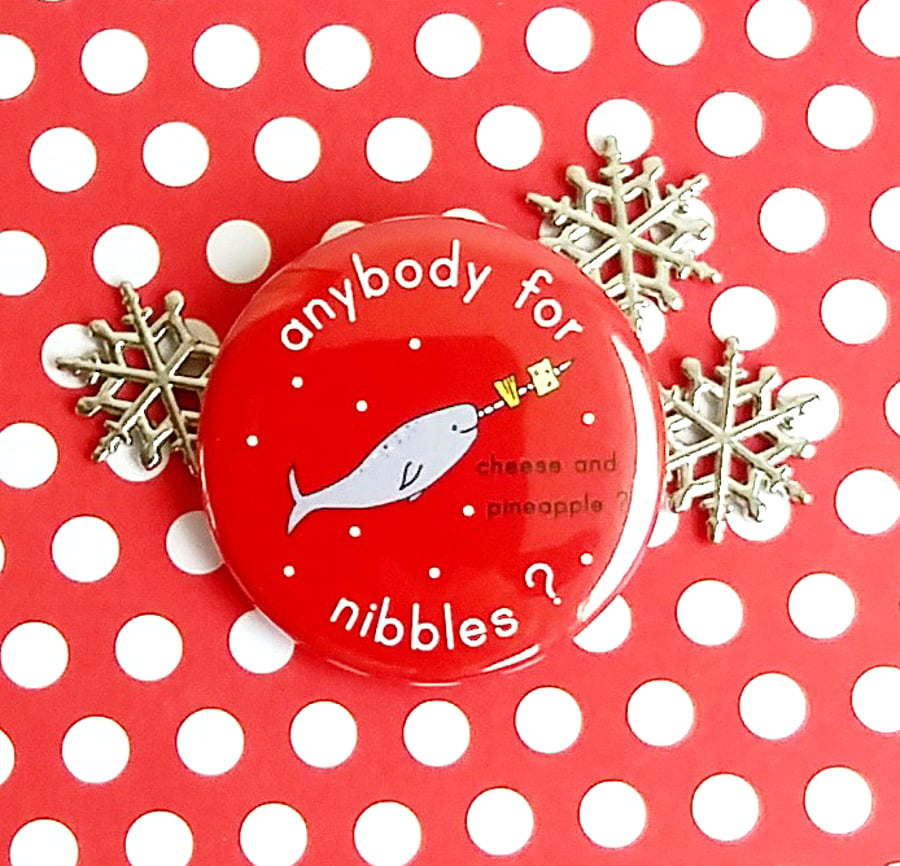 badge - narwhal's nibbles (christmas) - 38mm badge