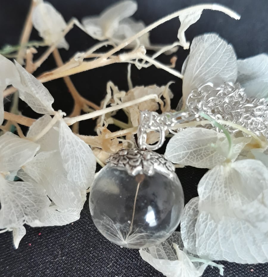 R19 Resin globe necklace with dandelion seed