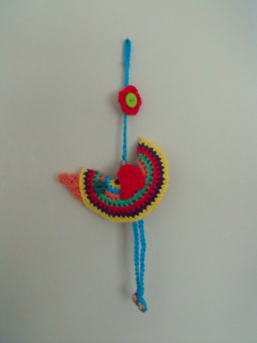 decorative crocheted plush hanging bird ornament, quirky